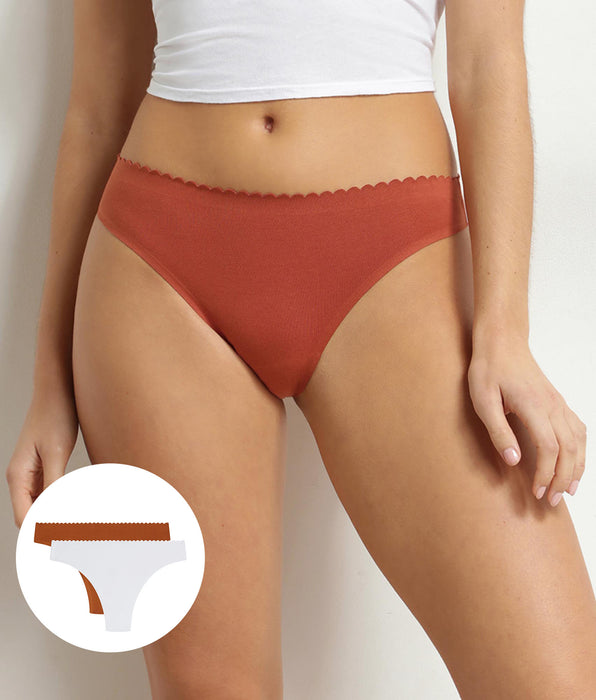 DIM Pack of 2 women's tangas in white and brown Body Touch Easy