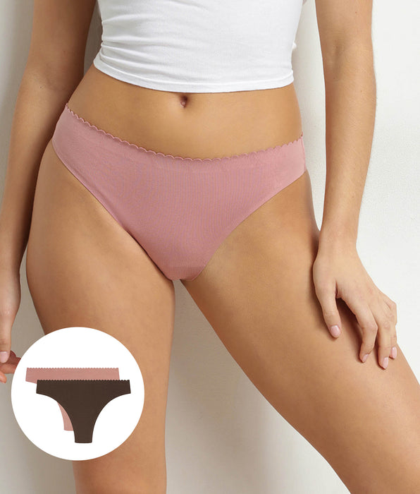 DIM Pack of 2 women's brown and pink Body Touch Easy thongs