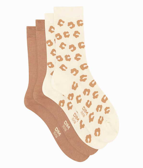 DIM Pack of 2 Women's Flower Socks Cream Dim Bamboo