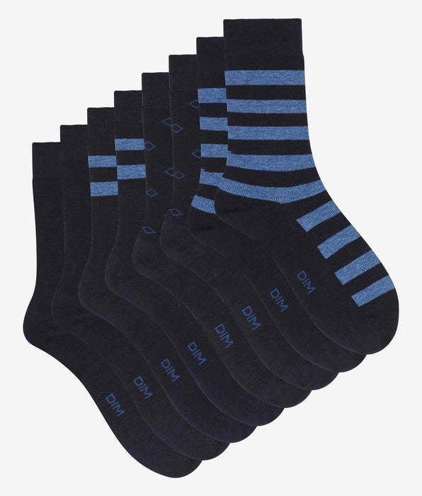 DIM Pack of 4 pairs of men's striped cotton socks in Navy EcoDim Style