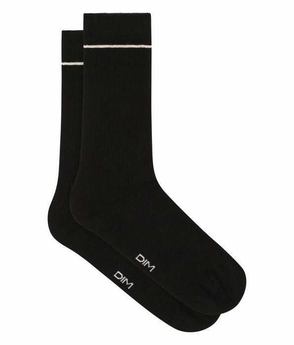 DIM Unisex black ribbed cotton socks with cream line Dim Icons