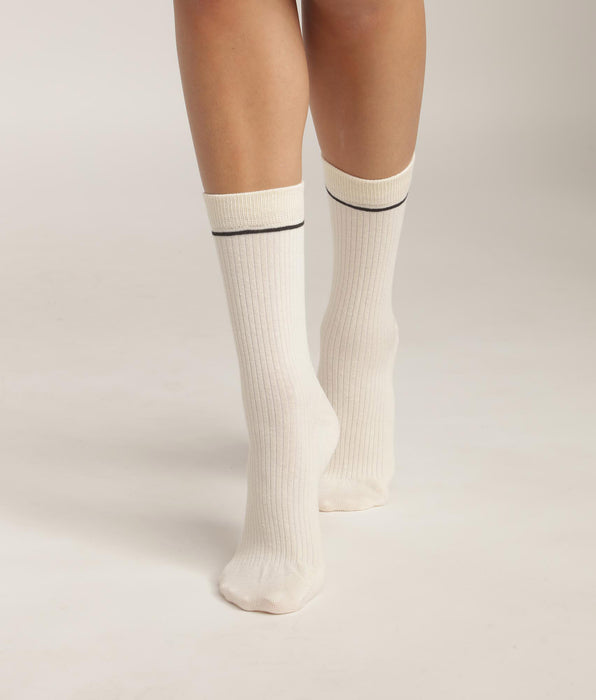DIM Unisex ribbed cotton socks Cream with black line Dim Icons