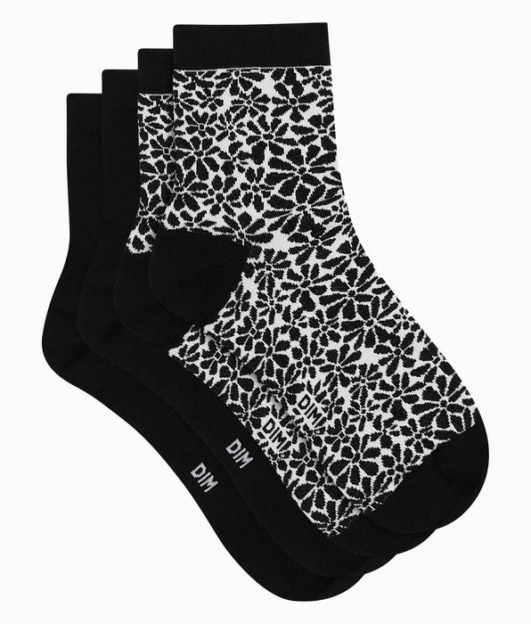DIM Pack of 2 pairs of organic cotton flower socks Dim Good Black