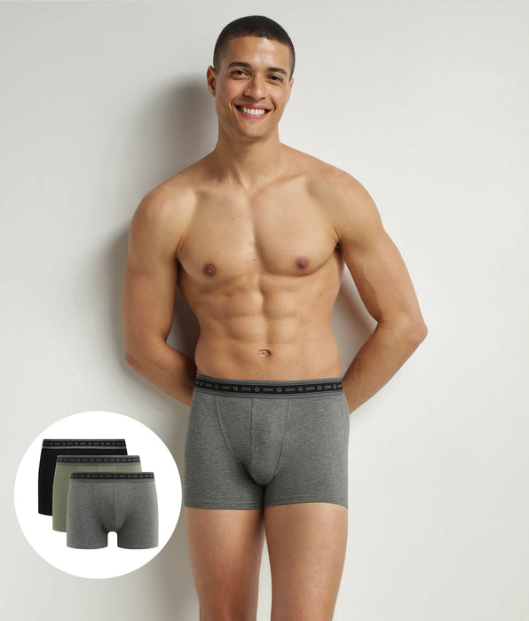DIM Pack of 3 boxers men's Black Charcoal Green organic cotton Dim Good