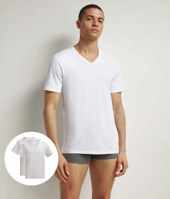 DIM Pack of 2 t-shirts men's White organic cotton V-neck Dim Good