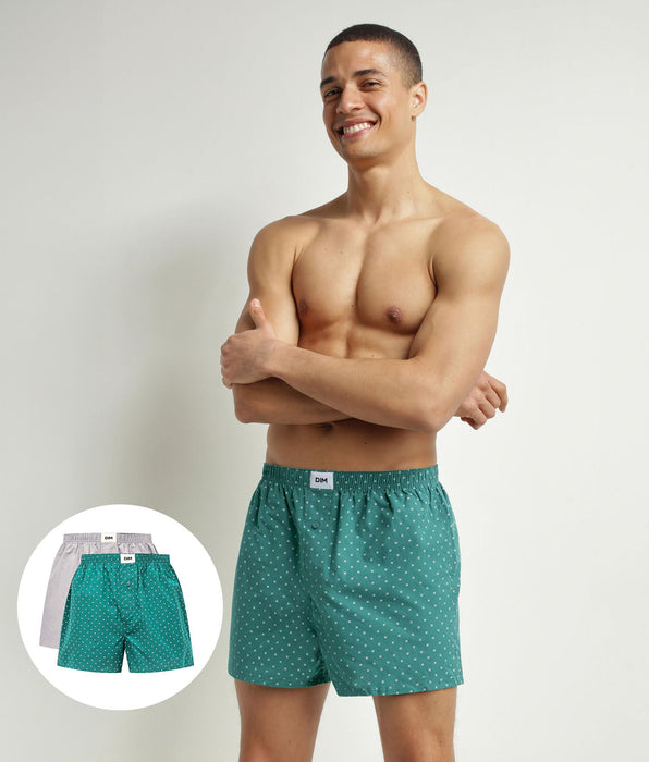 DIM Pack of 2 briefs men's striped Green Grey organic cotton Dim Good