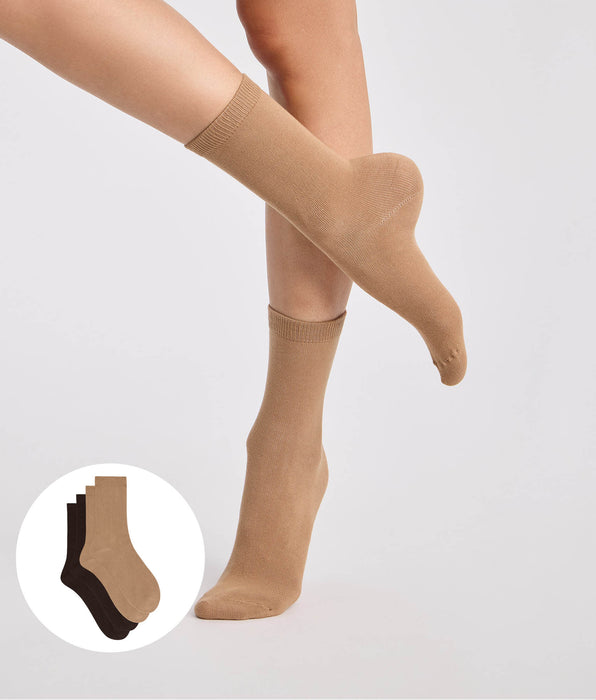 DIM Pack of 2 women's cotton Thermo socks in chocolate and taupe