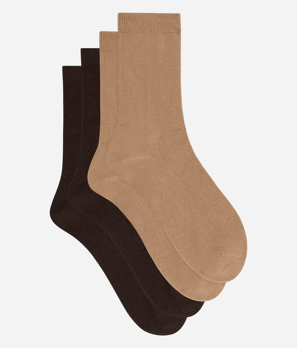 DIM Pack of 2 women's cotton Thermo socks in chocolate and taupe