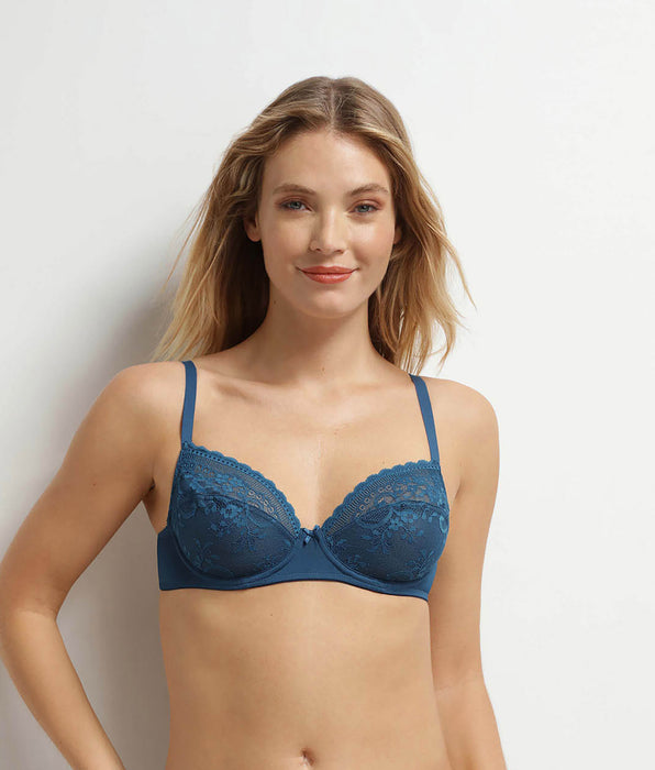 DIM Full cup bra in blue floral lace and mesh Dim Feminine