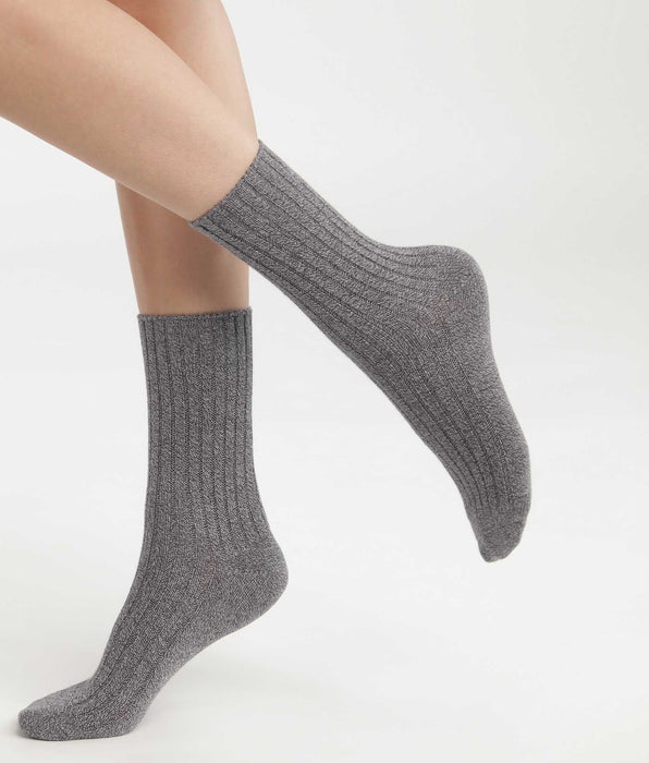 DIM Women's plain rib knit socks Heather Grey Dim Bamboo