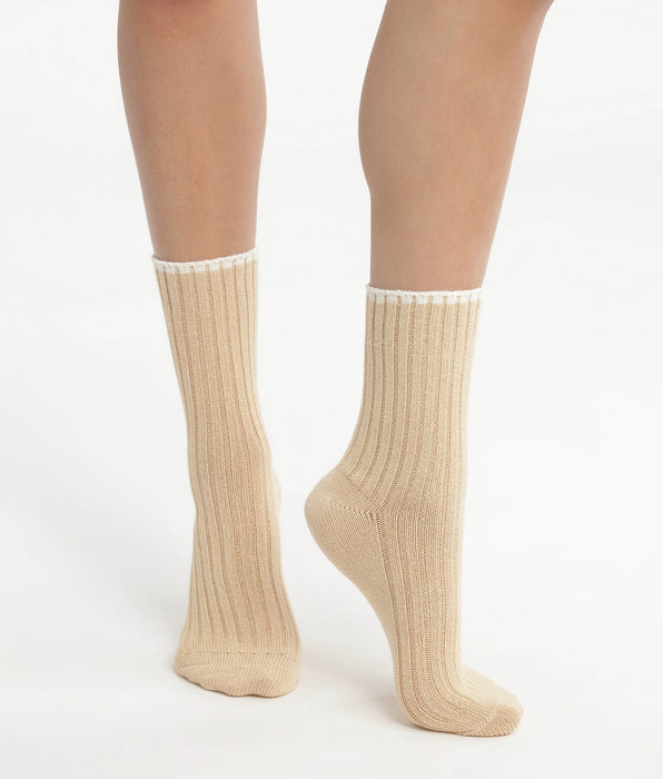 DIM Women's plain rib knit socks Vanilla Beige Dim Bamboo