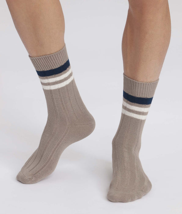 DIM Men's grey striped ribbed socks Dim Bamboo