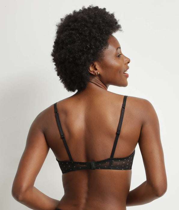DIM Women's halter top in black translucent tulle with Lurex polka dots Dim Shiny Mesh