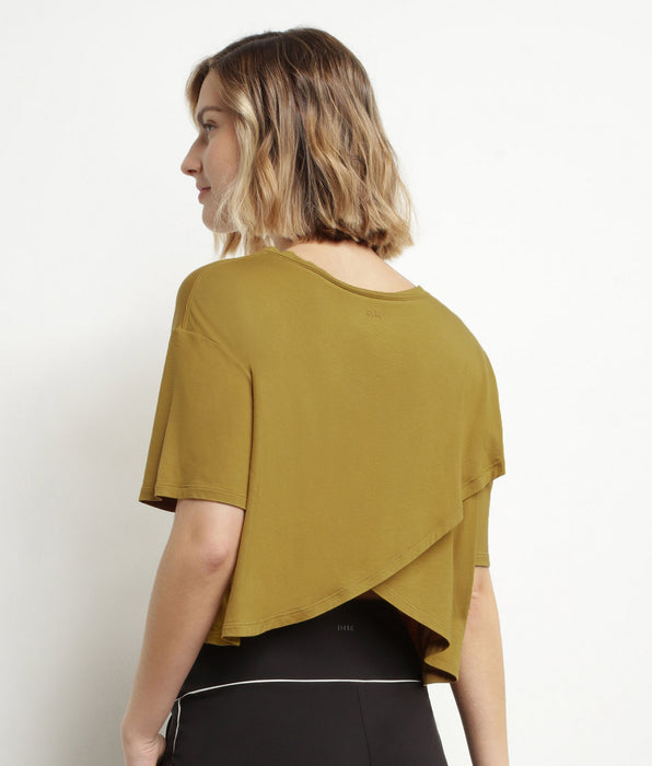 DIM Women's sports T-shirt in olive green viscose with open back Dim Move