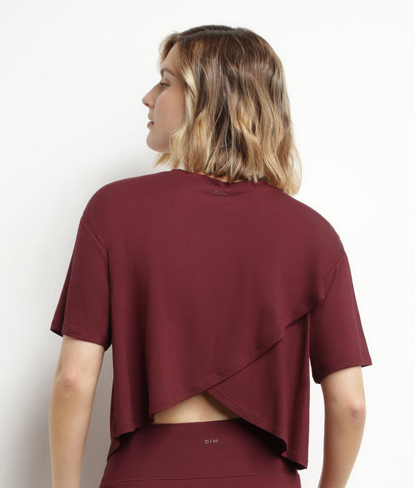 DIM Women's sports T-shirt in burgundy viscose with open back Dim Move