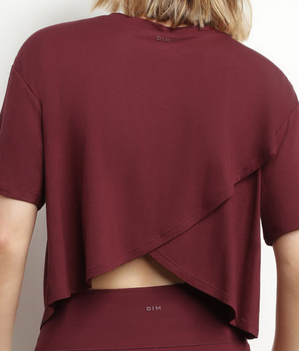 DIM Women's sports T-shirt in burgundy viscose with open back Dim Move