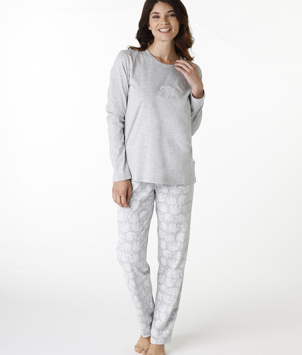 DIM Long round-neck pajama in heather gray jersey for women