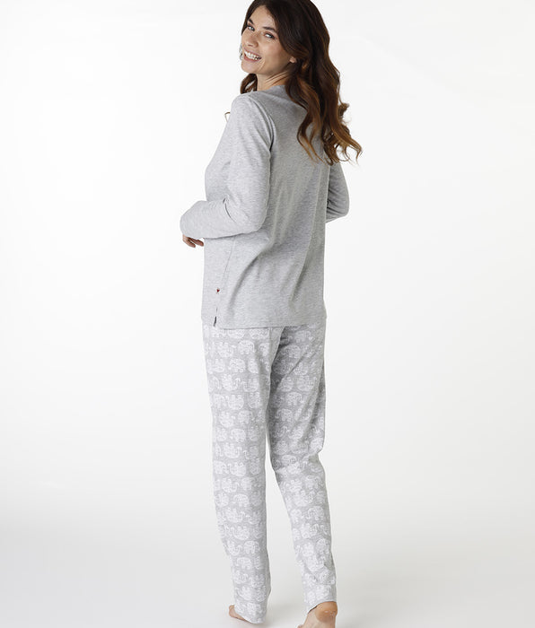 DIM Long round-neck pajama in heather gray jersey for women