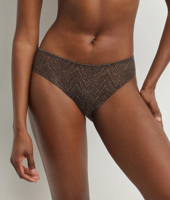 DIM Chocolate tulle panties with gold stripes Dim Generous Limited Edition