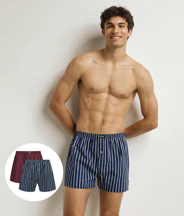DIM Pack of 2 Blue Striped Red Stretch Cotton Men's Boxer Briefs