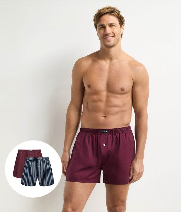 DIM Pack of 2 Blue Striped Red Stretch Cotton Men's Boxer Briefs