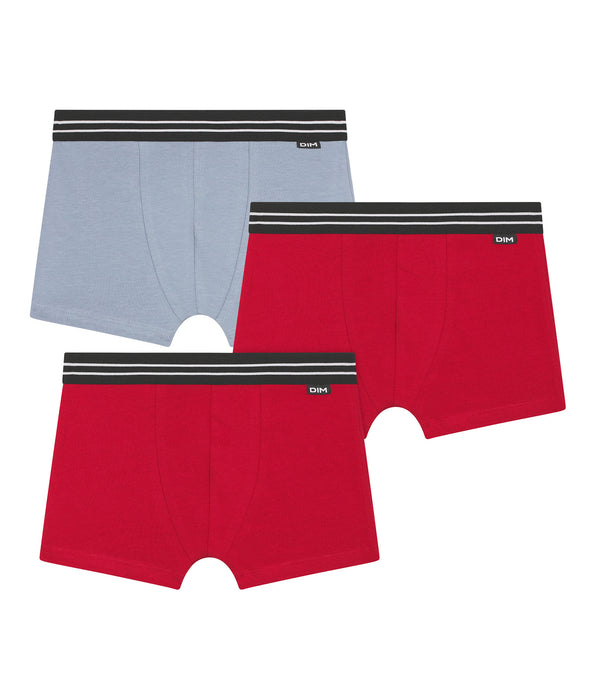 DIM Pack of 3 Ecodim Red Blue stretch cotton boxer shorts for boys