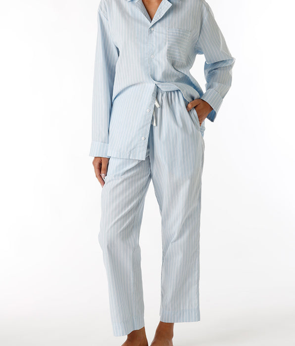 DIM Unisex Blue Striped Cotton Canvas Long Pajama Set