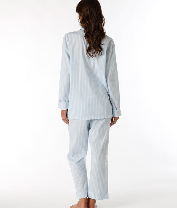 DIM Unisex Blue Striped Cotton Canvas Long Pajama Set