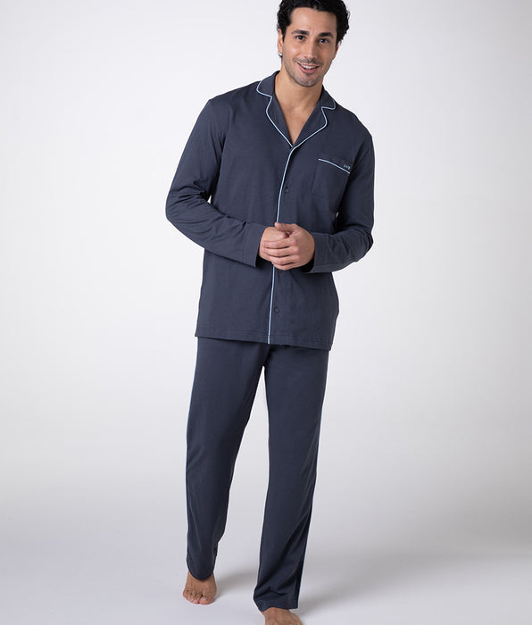 DIM Unisex Slate Cotton Jersey Long Pajama Set