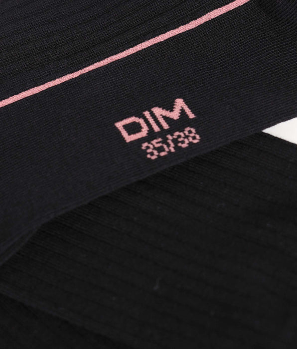 DIM Women's ribbed cotton socks Black with coloured piping Dim Fashion