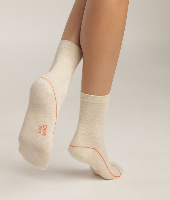 DIM Women's ribbed cotton socks Steel with coloured piping Dim Mode