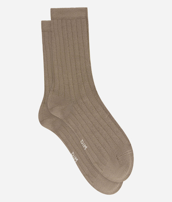 DIM La Mode women’s ribbed satin socks in golden beige