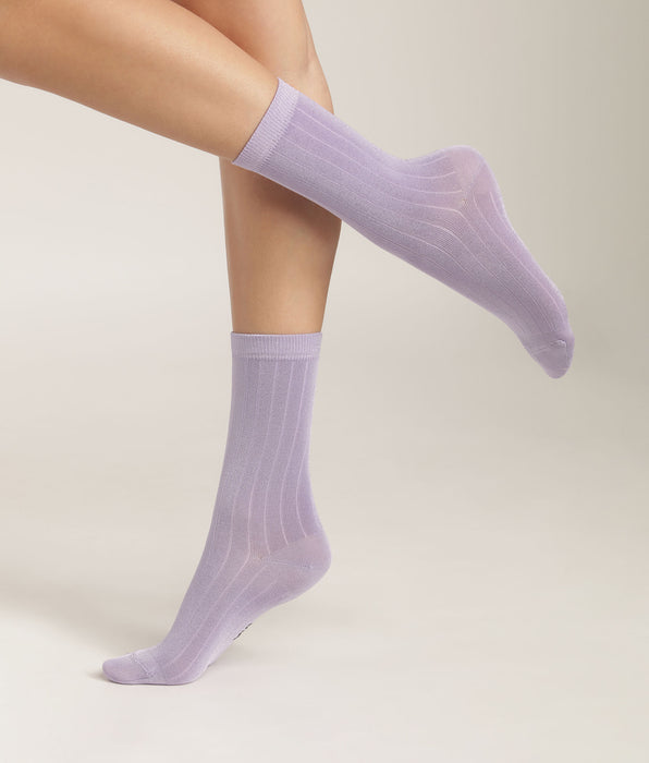 DIM Women's ribbed socks in satin cotton Lila Dim Mode