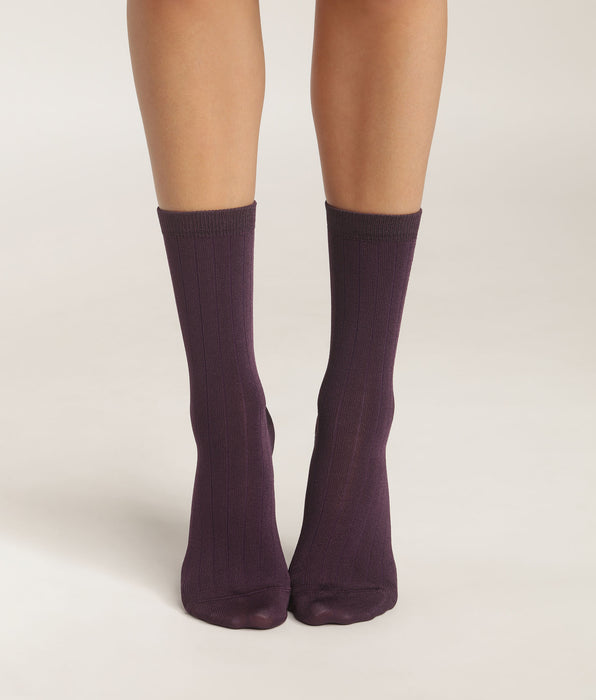 DIM Women's ribbed socks in satin cotton Violet Dim Mode
