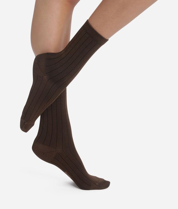 DIM Women's ribbed socks in satin cotton Brown Dim Mode