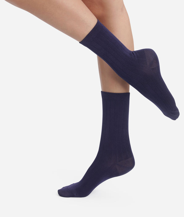 DIM Women's ribbed socks in satin cotton Blue Dim Mode