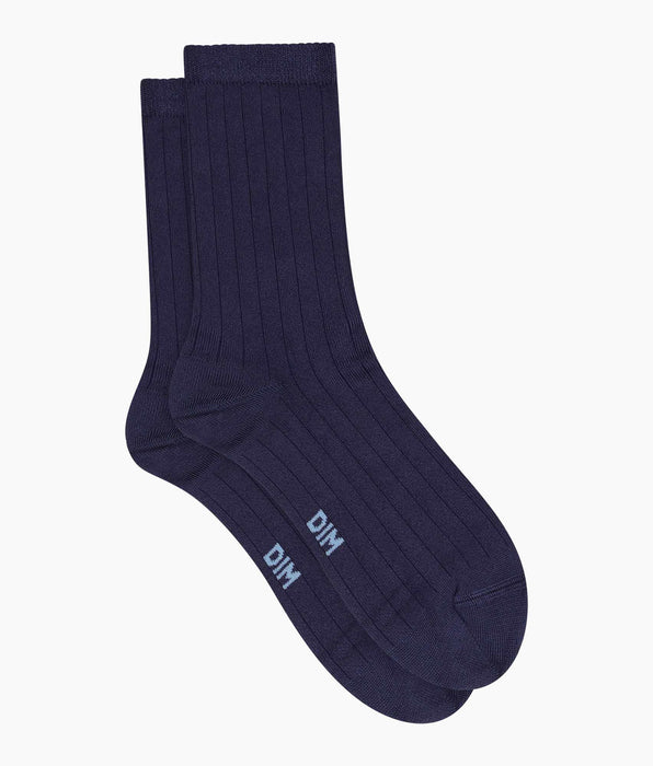 DIM Women's ribbed socks in satin cotton Blue Dim Mode