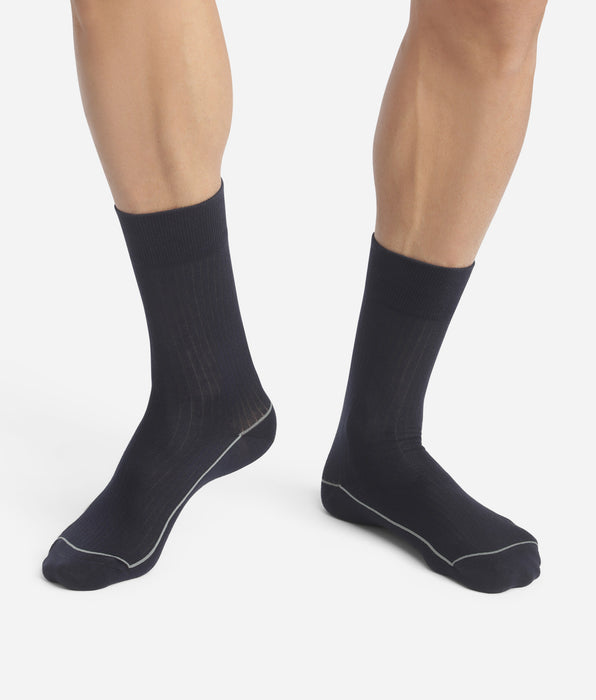 DIM Men's ribbed cotton socks Midnight Blue with coloured piping Dim Fashion