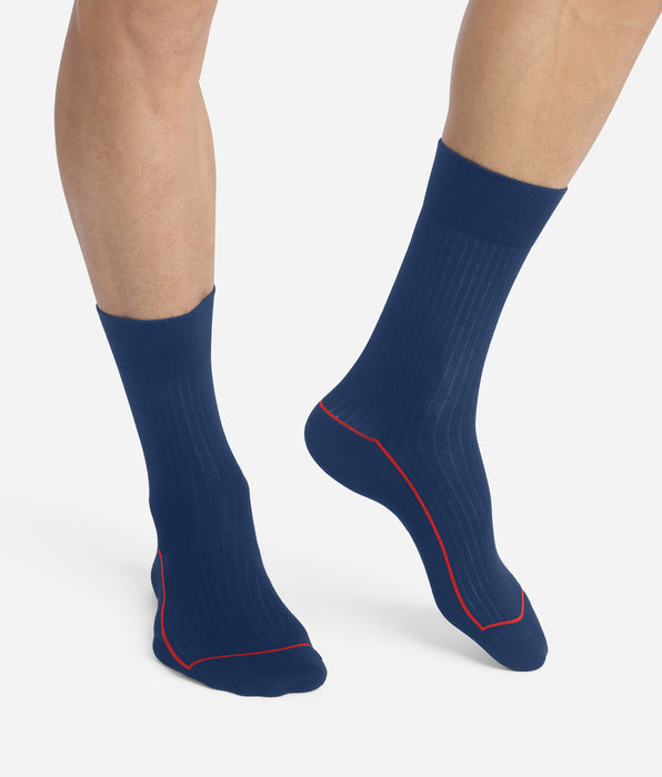 DIM Men's ribbed cotton socks in blue with coloured trim by Dim Mode
