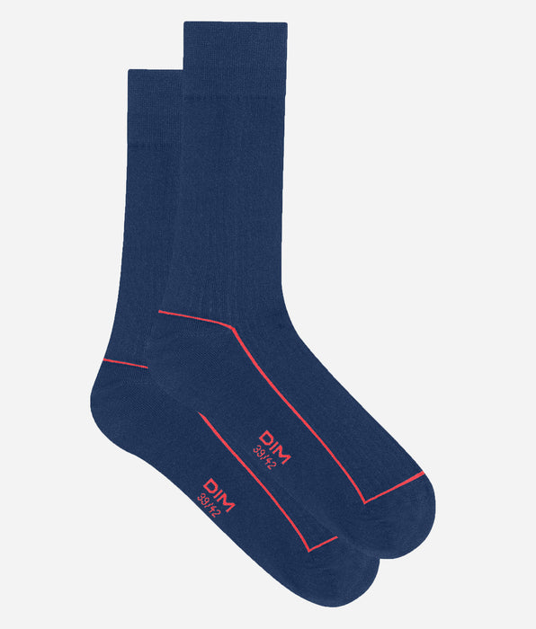 DIM Men's ribbed cotton socks in blue with coloured trim by Dim Mode
