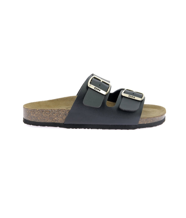 DIM Pair of black leather and cork mules for women