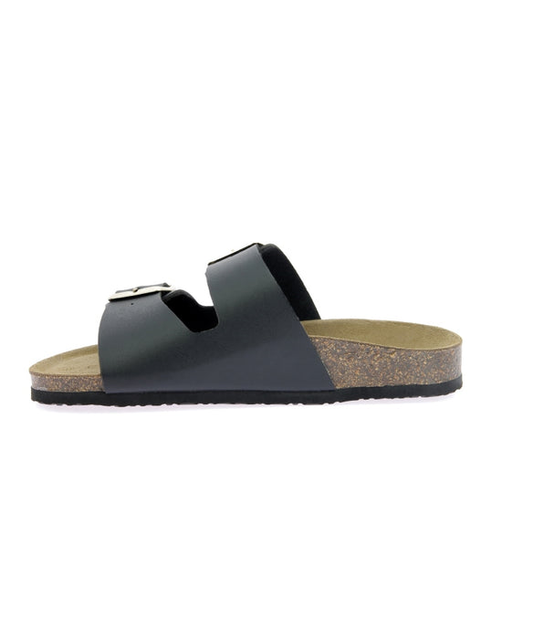 DIM Pair of black leather and cork mules for women
