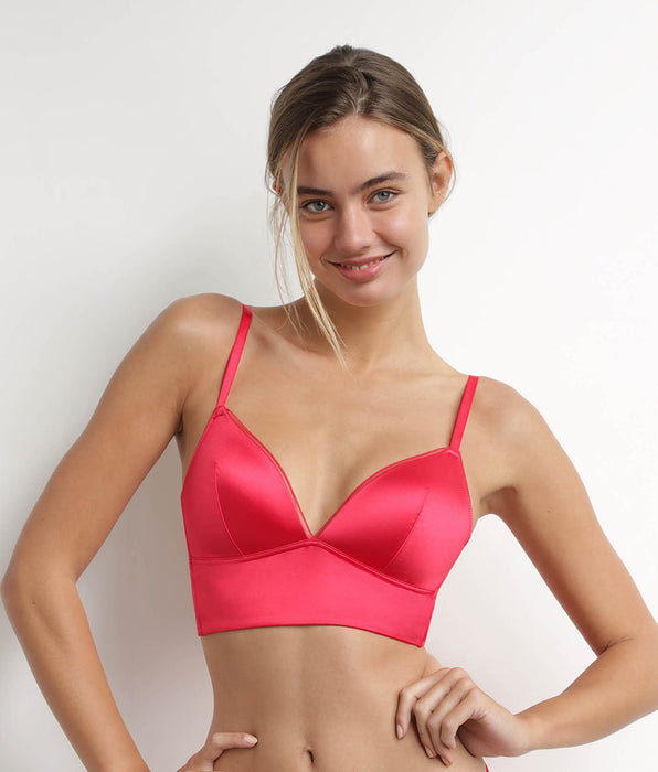 DIM Red satin microfiber push-up triangle bra Dim Chéri