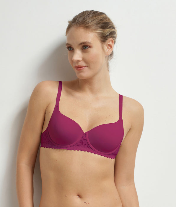 DIM Daily Dentelle microfibre underwired demi bra in Wild Berries