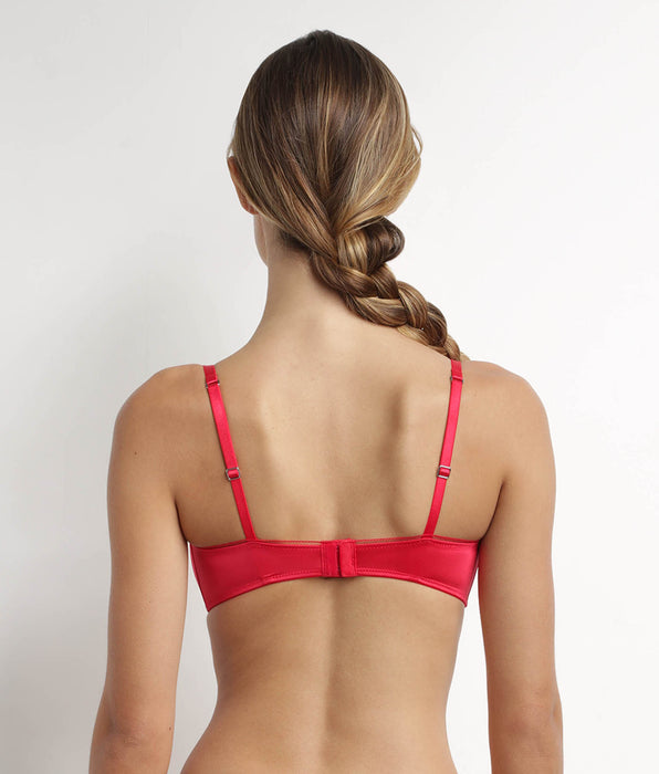 DIM Red satin microfiber underwired bandeau bra Dim Chéri