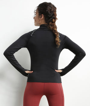 Women's sports top with high collar in black microfiber Dim Move