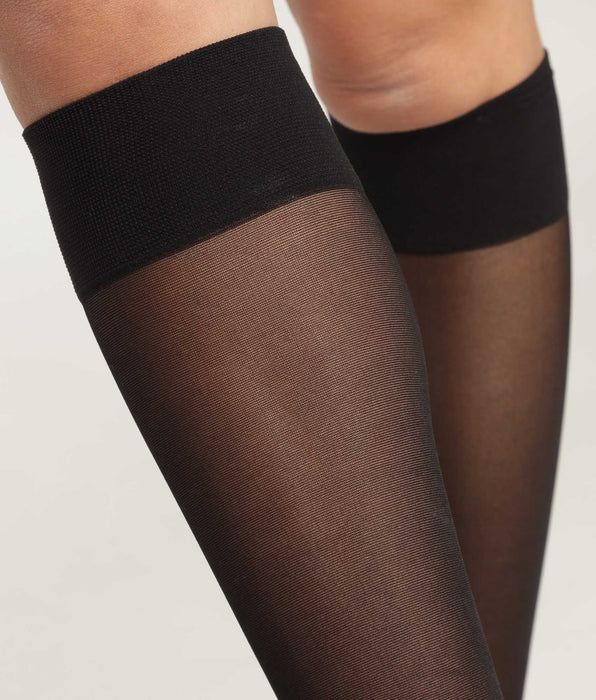 DIM Women's knee-highs in black sheer voile with contrasting line Dim Style