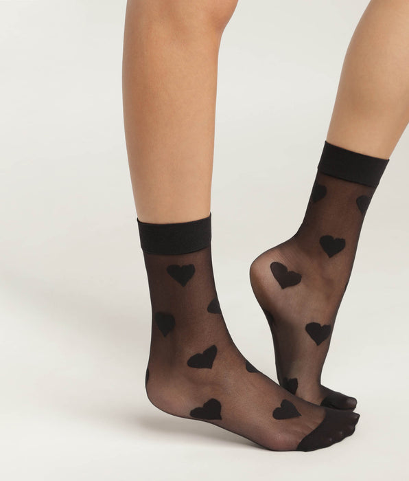 DIM Women's black transparent voile socks with hearts Dim Style