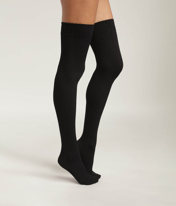 DIM Women's knee-highs in ribbed opaque voile Black Dim Style