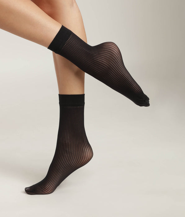 DIM Women's semi-opaque ribbed voile socks Black Dim Style